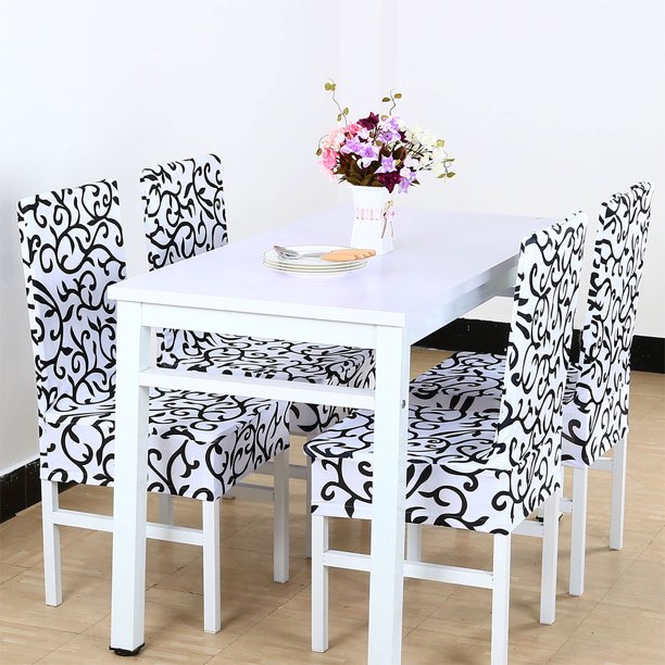 Stretch Dining Room Chair Cover for Shorty Parson Chair White Bedding