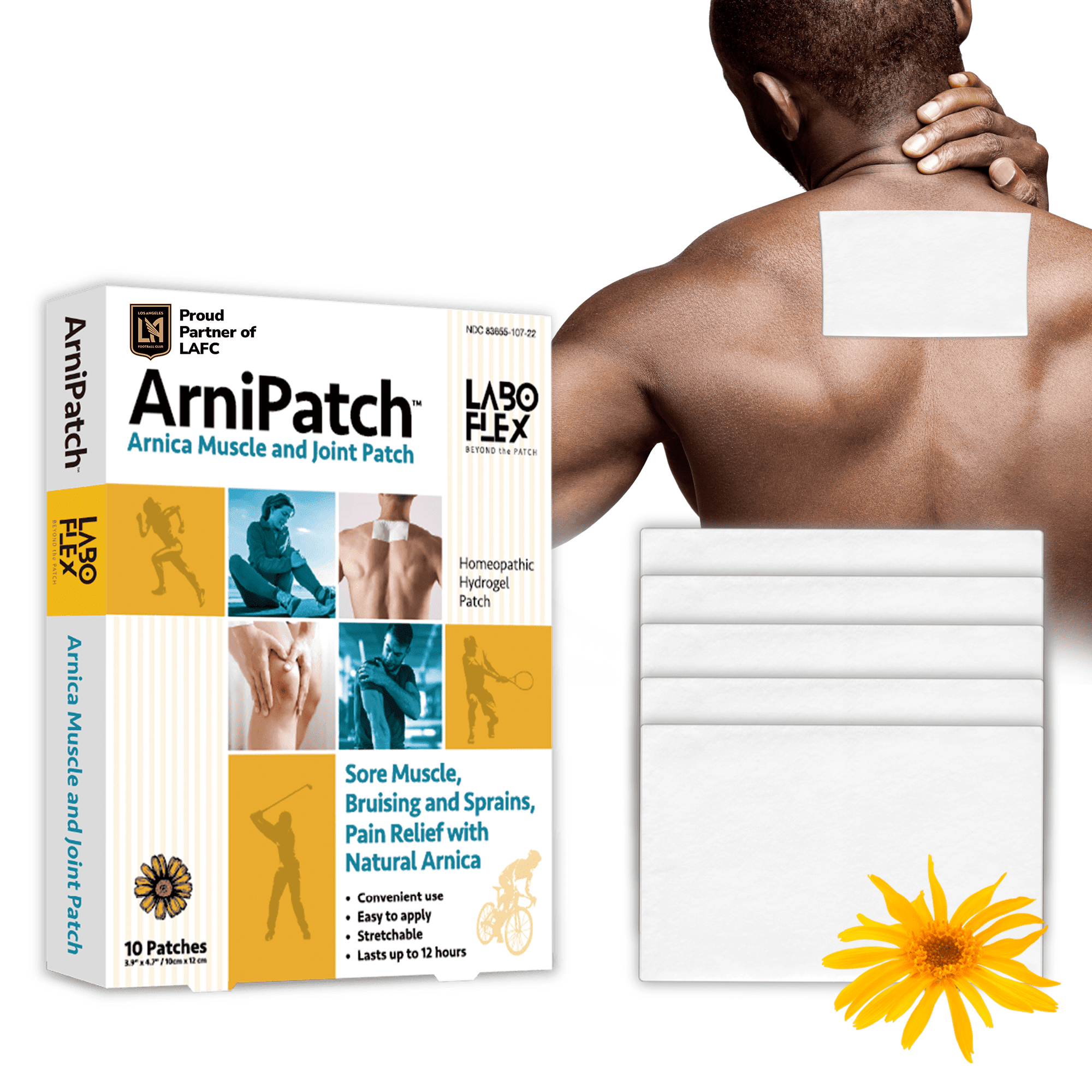 Arnipatch Natural Arnica Pain Relief Hydrogel Patches – Long Lasting Relief for Muscle Soreness, Swelling, Inflammation, Stiffness & Injury on Back, Knee & Neck (Box, 10, Count)