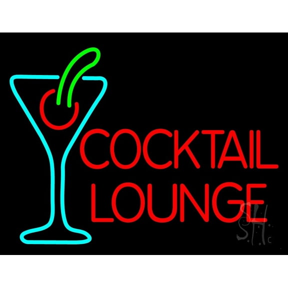 Cocktail Lounge With Martini Glass LED Neon Sign 15 x 19 - inches, Clear Edge Cut Acrylic Backing, with Dimmer - Bright and Premium built indoor LED Neon Sign for Bar decor.