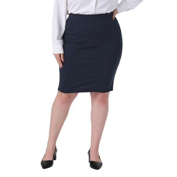 Agnes Orinda Women's Plus Size Bodycon Skirt Mini High Waist Above Knee Basic Pencil Skirt 1X Navy Blue