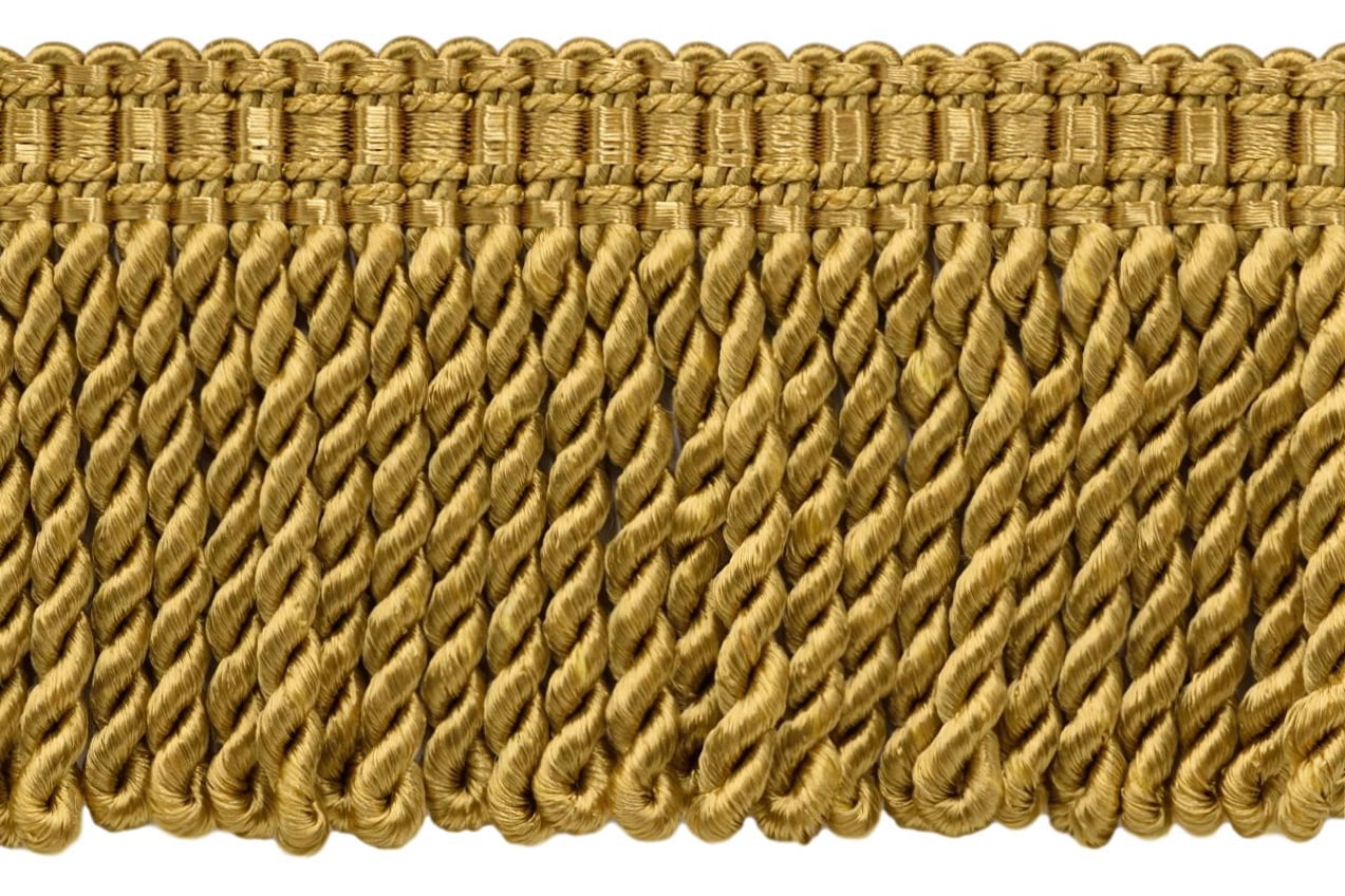 3 inch Long Gold Bullion Fringe Trim with Decorative Gimp Design / Basic Trim Collection / Style