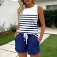 thumbnail image 6 of Zynoxe Two Piece Sets for Women Casual Striped Tank Tops and Drawstring Shorts Lounge Sets with Pockets Trendy Loose Summer Beach Vacation Outfits Blue S, 6 of 7