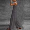 thumbnail image 6 of Besolor Womens Summer Outfits 2 Piece Set V Neck Sleeveless Button Tank Tops Wide Leg Pants with Pocket Beach Dresses Vacation Sets(Large,Gray), 6 of 7
