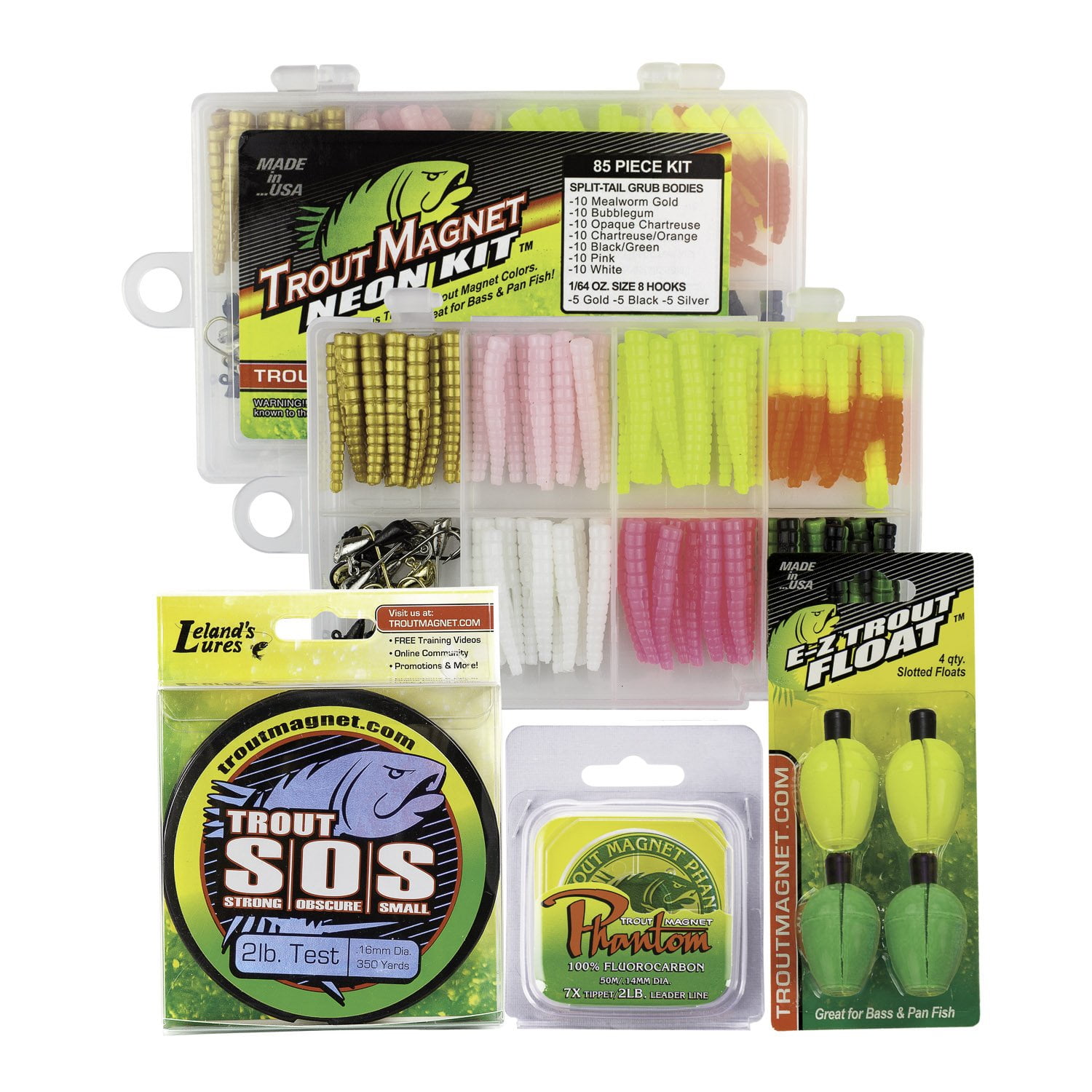 Leland's Lures Trout Ultimate Bundle 85 Piece Neon Grub Kit