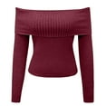 thumbnail image 4 of Ediodpoh Women's Fall off Shoulder Sweaters Long Sleeve Ribbed Knit Fitted Pullover Tops Blouse Fall Sweaters for Women Brick Red L, 4 of 5