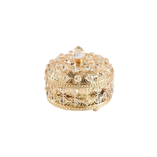 Joyero de cristal con tapa, organizador, joyero decorativo dorado 10cmx10cm