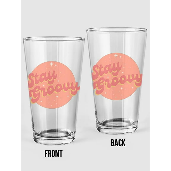 Smartprints Stay Groovy Glitter Badge Pint Glass -Image by Shutterstock, 16 oz Transparent Glass