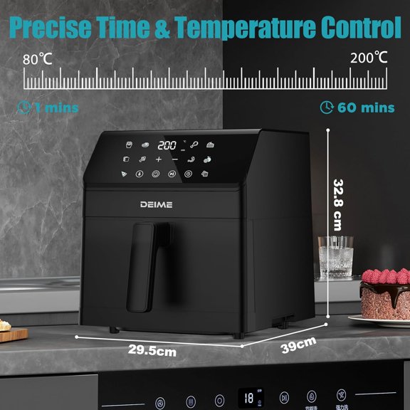 DEIME Air Fryer 6.5 QT Oilless 1700W Large Capacity Oven Air Fryers Healthy Cooker with 10 Preset, Visual Cooking Window, Non-Stick Basket