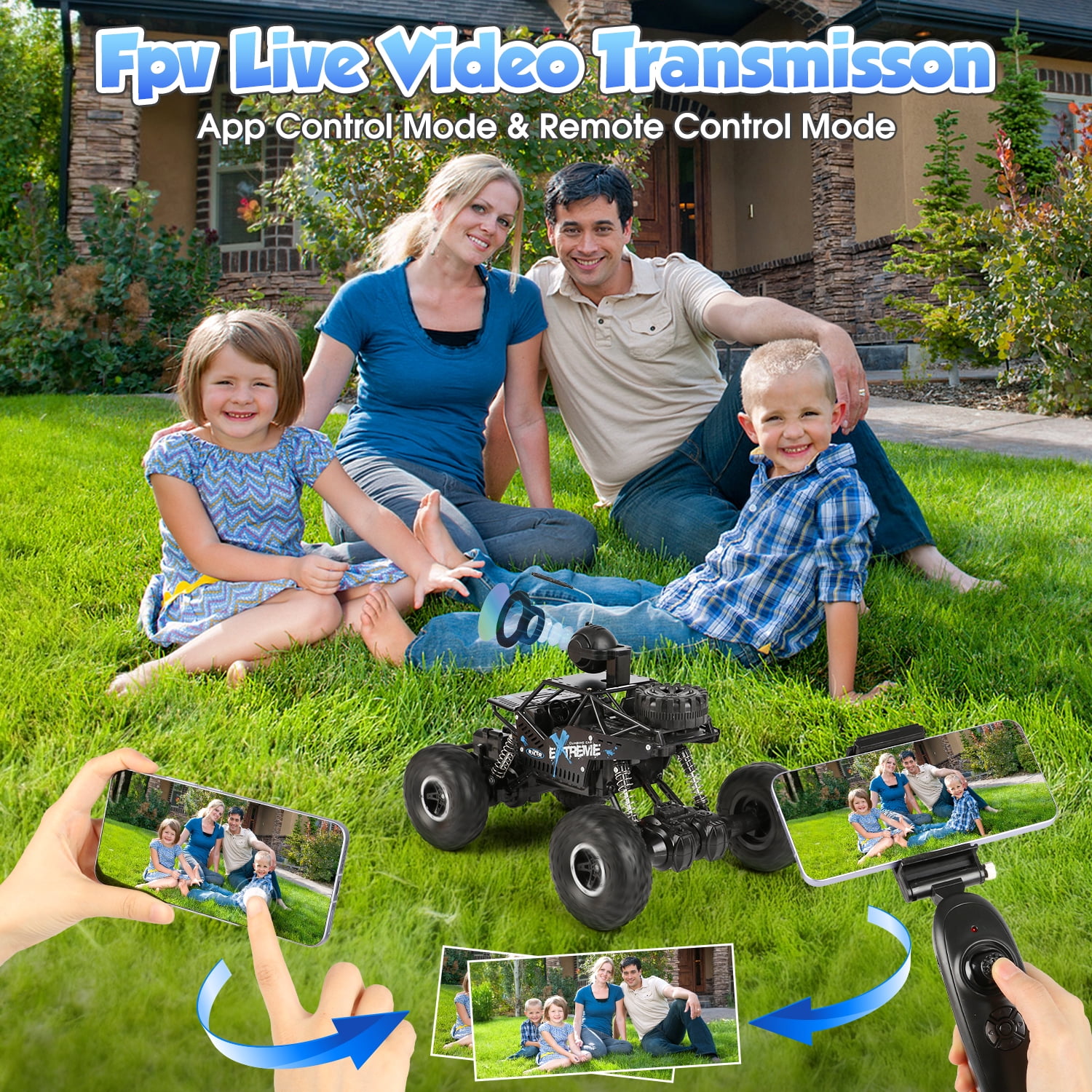Flooyes RC Car, 1:16 Remote Control Car with Camera, 20MPH High Speed Alloy Off Road Truck, 2.4GHz Fast Racing Vehicle Electric Hobby Toy Car Gift for Boys Kids Teens Adults