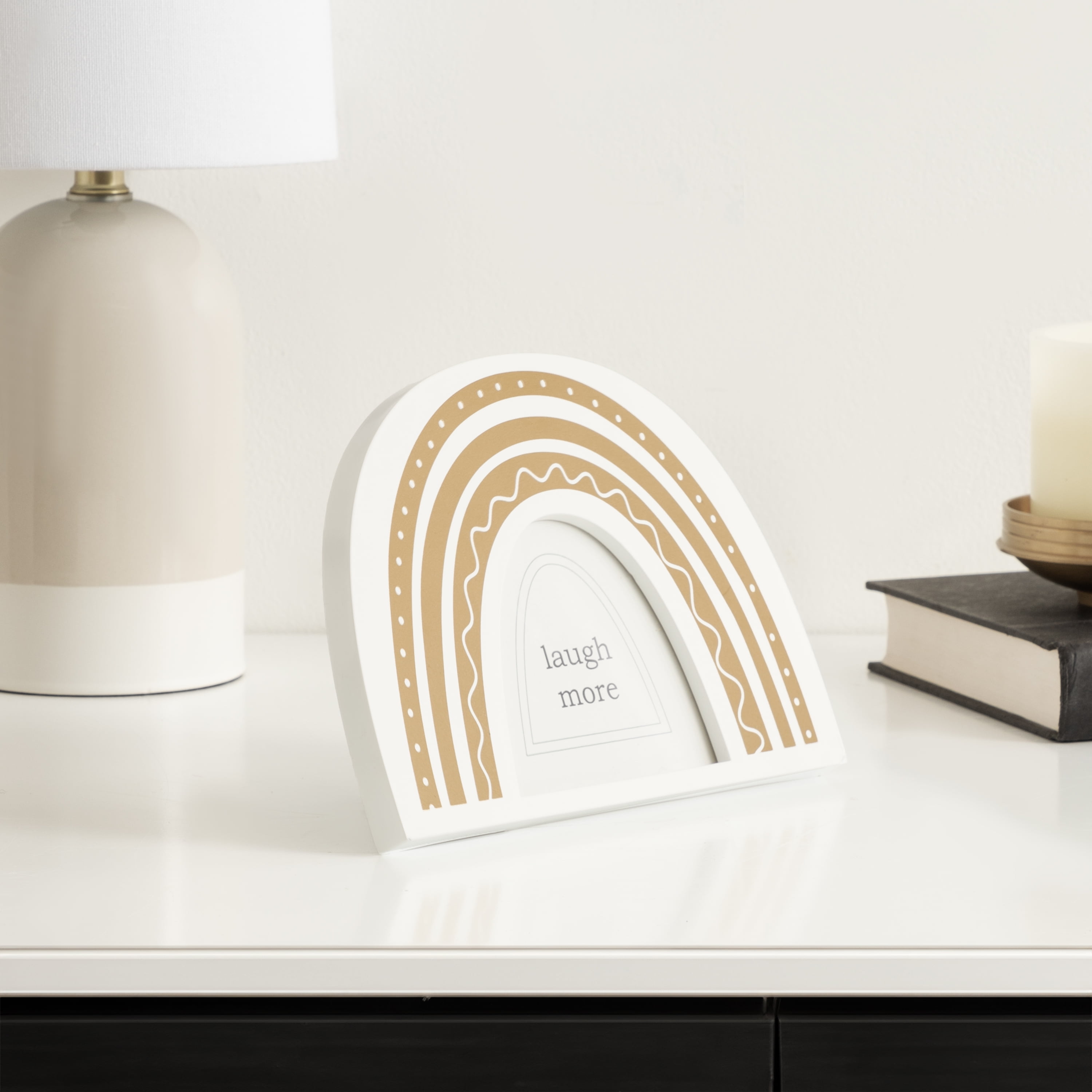 DesignOvation 4x4 Rainbow Arch White and Gold Decorative Tabletop Picture Frame