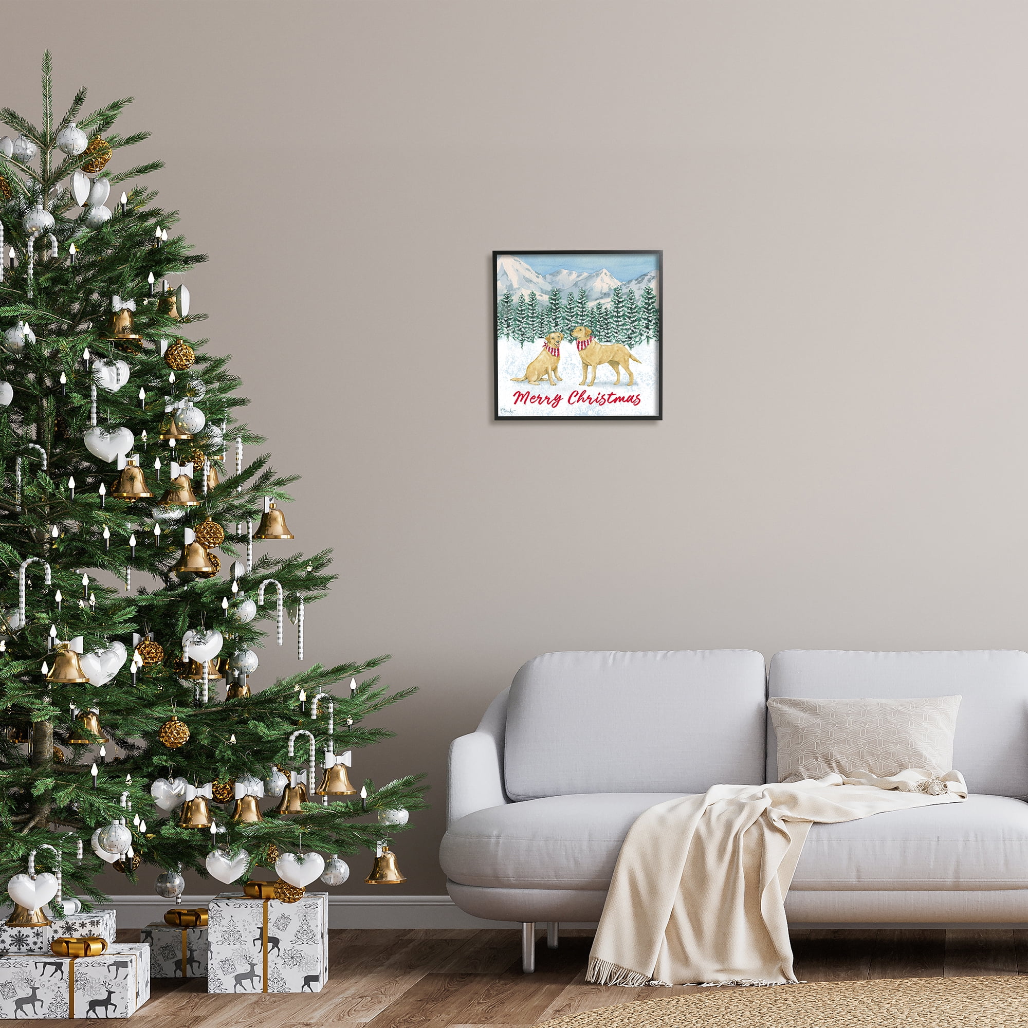 Stupell Industries Merry Christmas Dogs Holiday Painting Black Framed Art Print Wall Art, 17 x 17