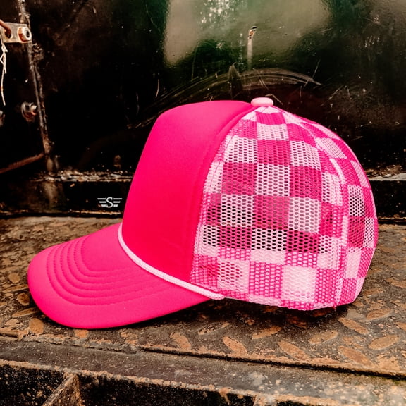 Checkered Mesh Back Cap (Pink/LightPink)
