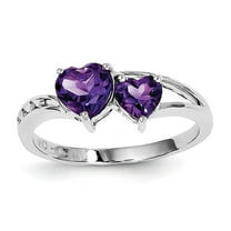 Primal Silver Sterling Silver Amethyst and Diamond Heart Ring