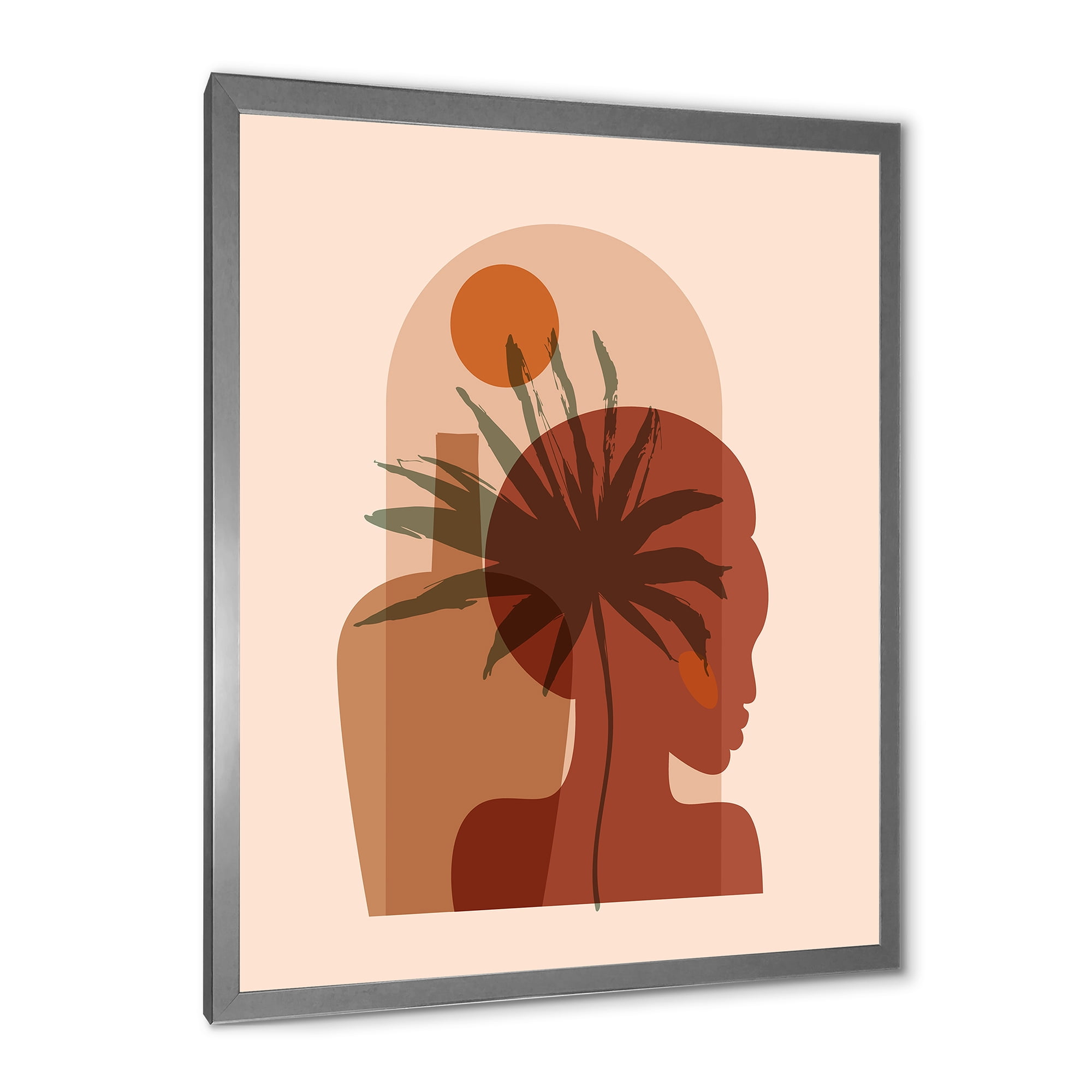 Designart 'Abstract Pretty Girl Portrait and Tropical Palm Leaf' Modern Framed Art Print