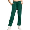 thumbnail image 2 of Women's Wide Leg Sweatpants Fleece Lined Baggy Straight Leg Lounge Pants Fall Outfits Athletic Joggers with Pockets 2025 Dark Green XL, 2 of 5