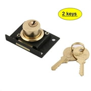 21mm Cylinder Dia Metal Rectangle Base Drawer Lock Locker Gold Tone w 2 Keys