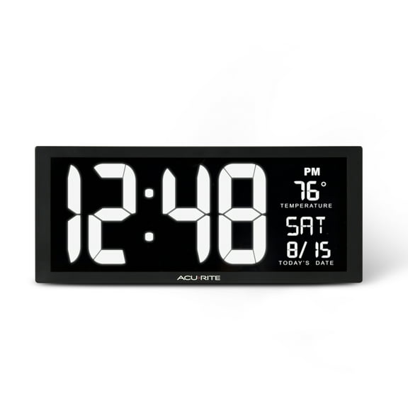 AcuRite 14.5-Inch LED Digital Clock with Auto-Dimming, Time, Date, Day of the Week, and Temperature (75159MA1)