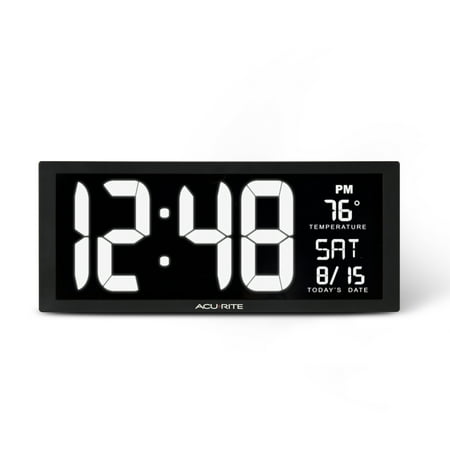 AcuRite 14.5-Inch LED Digital Clock with Auto-Dimming, Time, Date, Day of the Week, and Temperature (75159MA1)