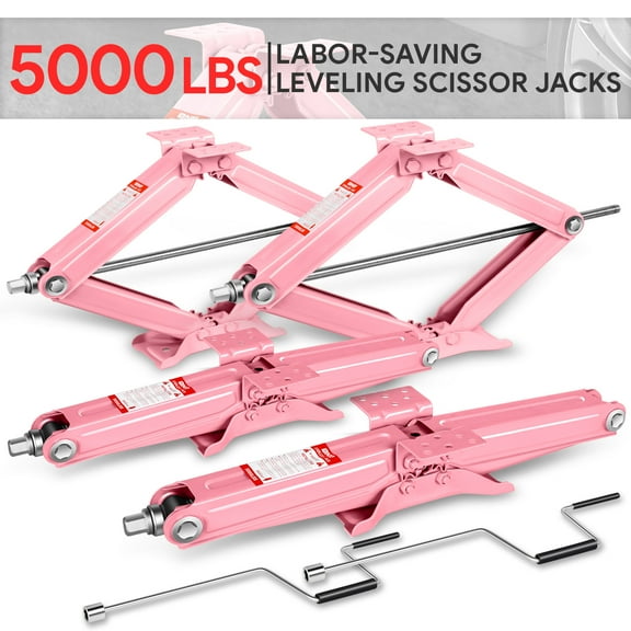 DNA Motoring 4Pcs 2.5 Ton RV Trailer Stabilizer Leveling Scissor Jack w/ Crank Handle Pink