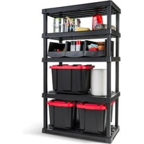 IRIS USA 5-Shelf Heavy Duty Plastic Storage Shelves, 750lb Capacity, Large Modular Shelving Unit Storage Organizer, Black