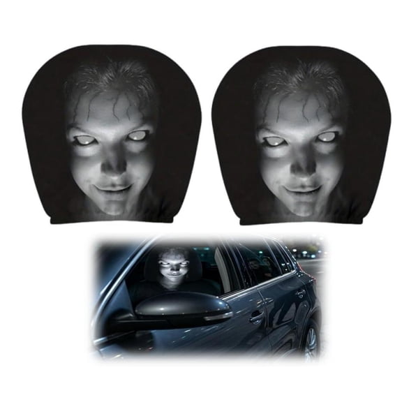 Ghost Face Headrest Covers 2Pcs Halloween Scary Car Accessories Funny Prank Seat Protector Washable Elastic Fit for Truck SUV Van Auto Interior Decor (C)