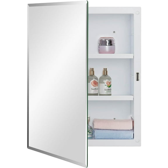 Plastic Medicine Mirror Cabinet for Bathroom 16 x 20 inch, Surface and Recessed Mount