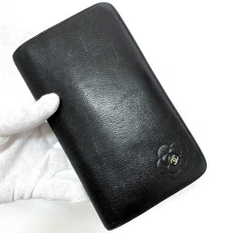 used Pre-owned Chanel Bi-Fold Long Wallet Black Camellia 6511 Leather 16 Series Chanel Coco Mark Flower Women's (Good), Adult Unisex, Size: (HxWxD)