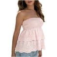 thumbnail image 1 of Tops de Hombro Frío Bordado Doble Capa de Pecho con Bordado Hueco, Tops de Verano de las Mujeres para las Vacaciones de Citas Informales, 1 of 9