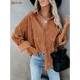 thumbnail image 4 of Spencer Women's Oversized Corduroy Shirt Casual Long Sleeve Button Down Boyfriend Blouses Tops (S, Coffee), 4 of 8
