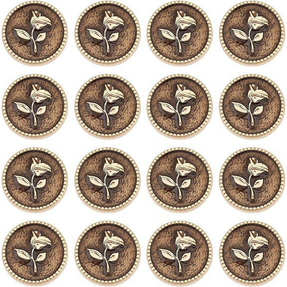 16 PCS Vintage Alloy Buttons 0.9"/23mm Round Alloy Buttons with 2mm Hole Rose Pattern Alloy Shank Buttons for Garment Accessories Flat Round Button
