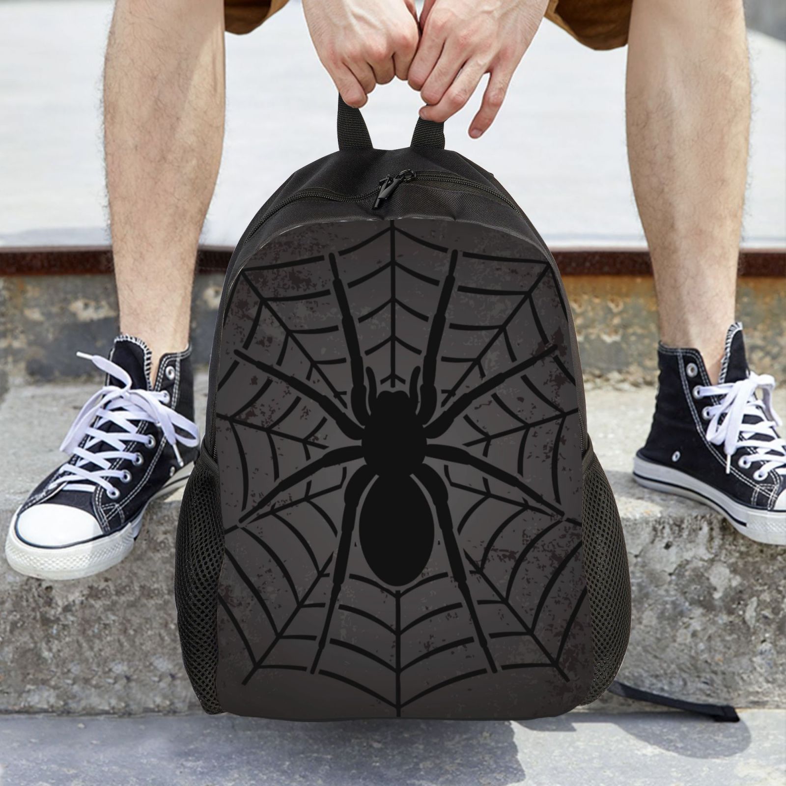 Xecao Black Spider On Web 1 Print School Backpack with Laptop Compartment Small Travel Laptop Backpack for Women Men Waterproof College Backpack Simple School Bag