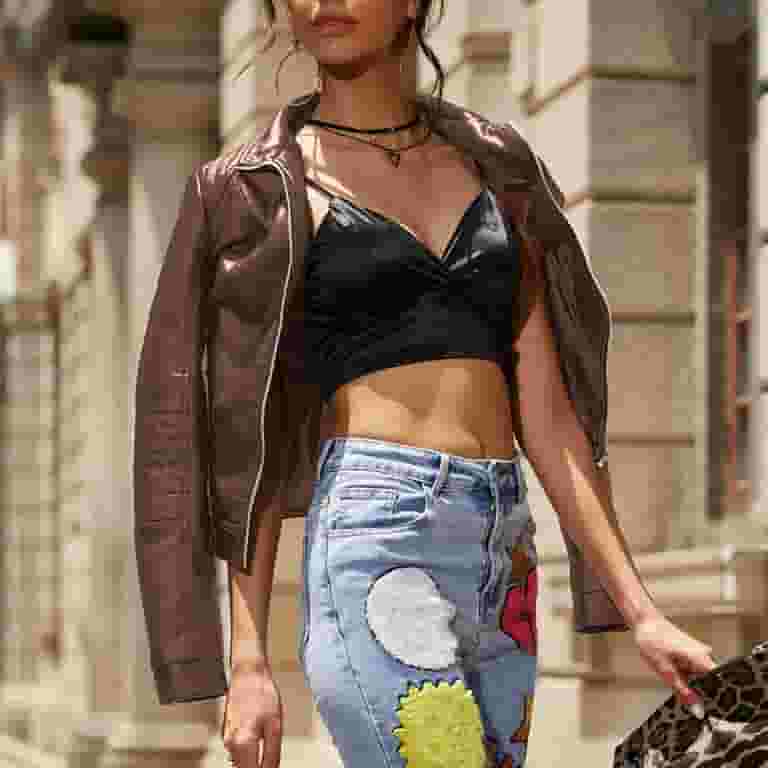 Lapel Solid Color Zipper Navel Long Sleeve Short Coat Lapel Solid Color Zipper Navel Long Sleeve Short Coat