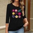 thumbnail image 4 of Runfenguu Y2K Top Womens T Shirt Dress Ladies' Fashion Floral Printed Round Neck 3/4 Sleeve T-Shirt Shirt Sleeve Round Neck Top/Shirt, 4 of 6
