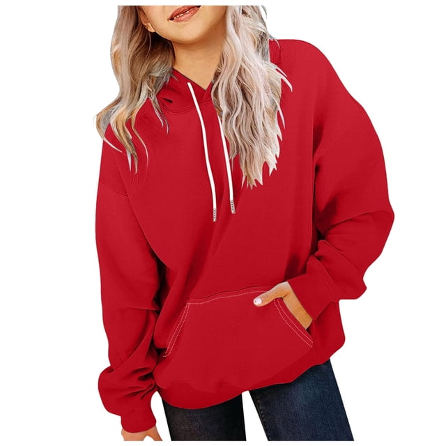 dmqupv Chandails Molletonnés Fille Filles Chandail de Sport Décontracté Filles Chandail à Capuchon Chandail à Capuche Chandail de Sport Chandail à Capuchon Convenant aux Filles Rouge, Taille pour 4-5 Ans