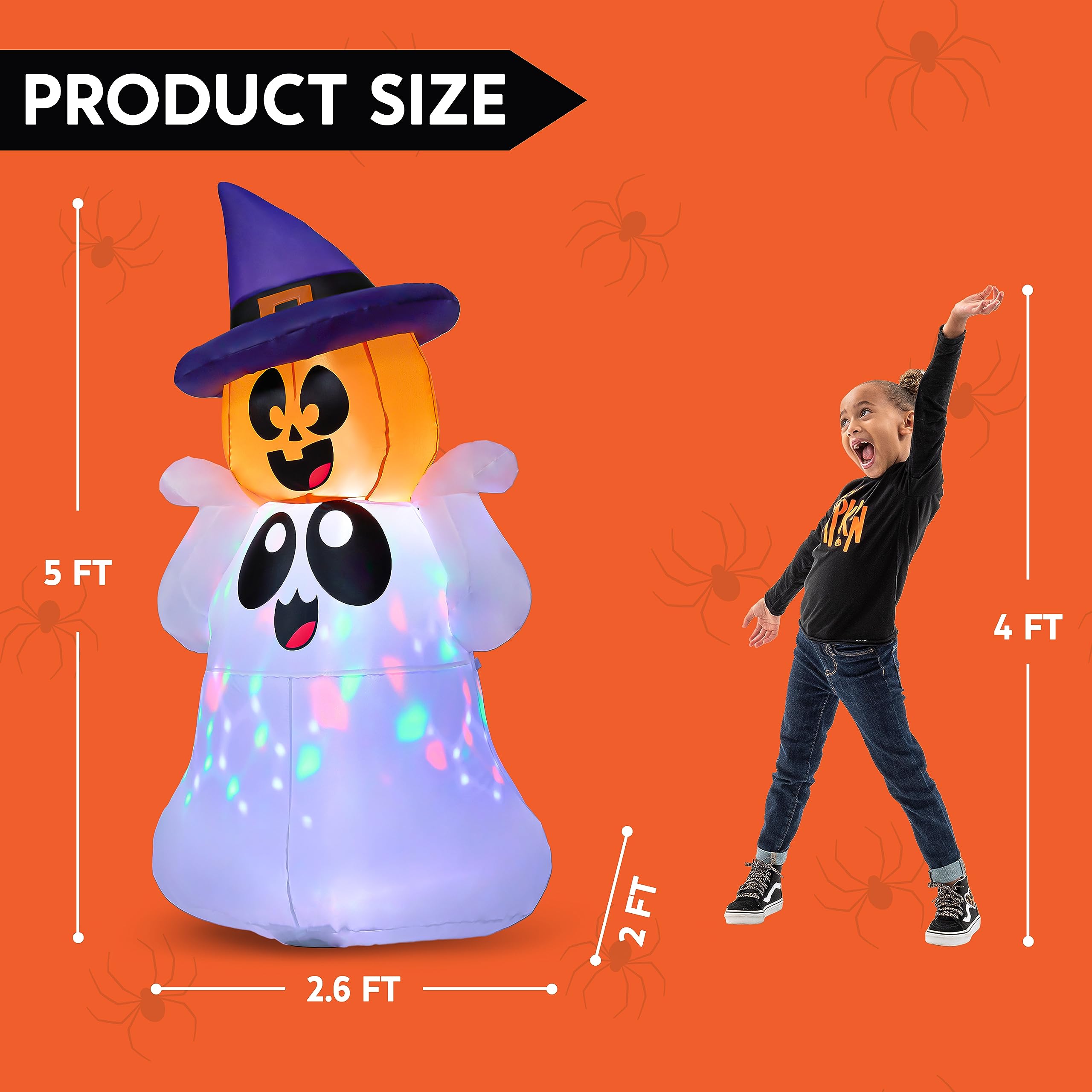 Joyfy 5ft Halloween Inflatable Ghost Pumpkin with LEDs photo 5