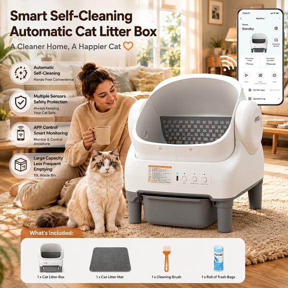 Kitplus Extra-Large Capacity Smart Self-Cleaning Litter Box, Equipped with App-controlled Automatic Cleaning Function, Built-in Ambient Lighting and Dual Deodorization Features
