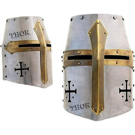 THOR INSTRUMENTS Crusader Armor Templar Knight Helmet Medieval Silver 18G Rustic Vintage Home Decor Gifts