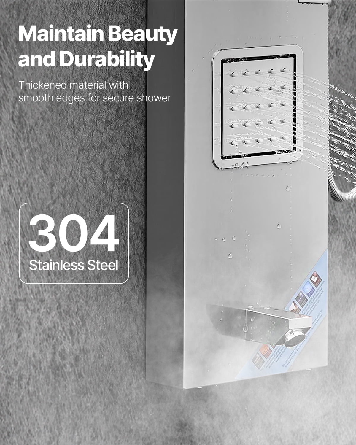 VEVOR Shower Panel Tower System with Rainfall Waterfall Shower Head, 53 in Brushed Stainless Steel Shower Column, 5-Function Faucet, Wall-Mount Rain Massage System with 2 Body Jet,Handheld,Tub Spout