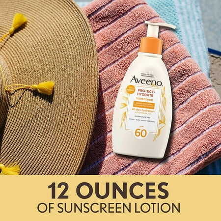 Aveeno Protect + Hydrate Moisturizing Body Sunscreen Lotion with Broad Spectrum SPF 60, 12 fl. oz 1 ea (Pack of 4)