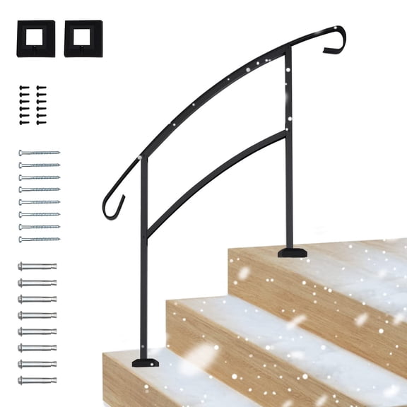 Grisham Handrails for Outdoor Steps,3 Step Handrail Fits 1 to 3 Steps Aluminum Hand Rail Stair Railing Kit (Black)