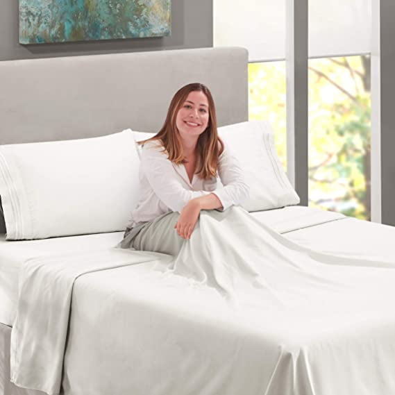 Split Head Queen Size Top Split Sheet Set of 4 Pcs, Adjustable Split 34 inches from The Top, Egyptian Cotton 600 Thread Count Solid, 18 Inch Deep Pocket For Adjustable Beds, Black