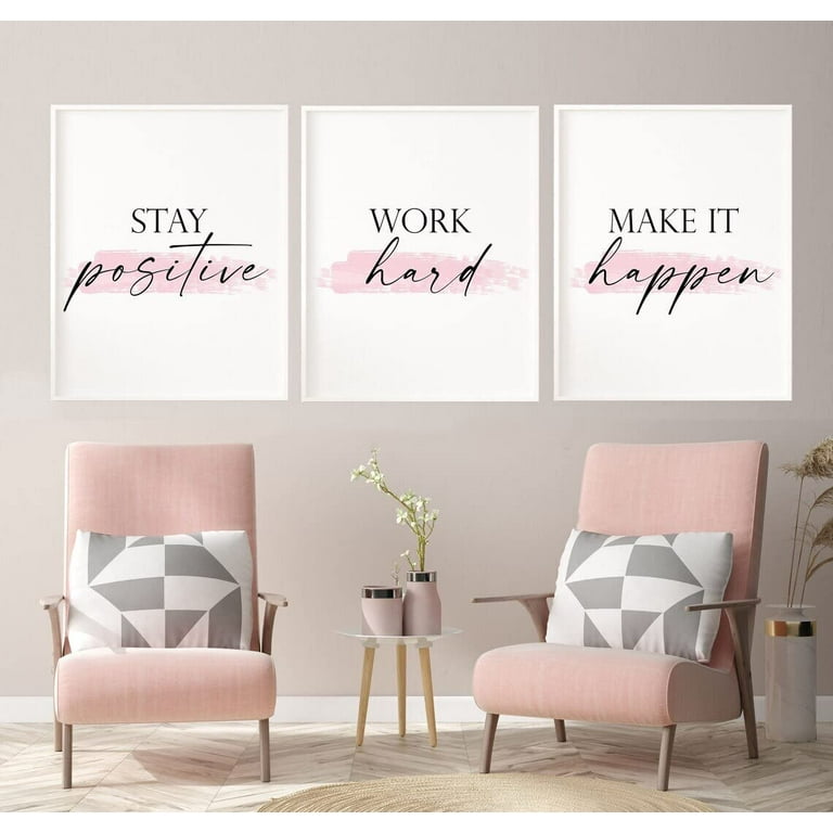 3 Pieces Blush Office Pink Print Bible Verse Pictures Stay Positive Work  Hard Make It Happen Wall Art Painting Gifts Artwork For Office Home Decor  With Inner Frame - Walmart.Com