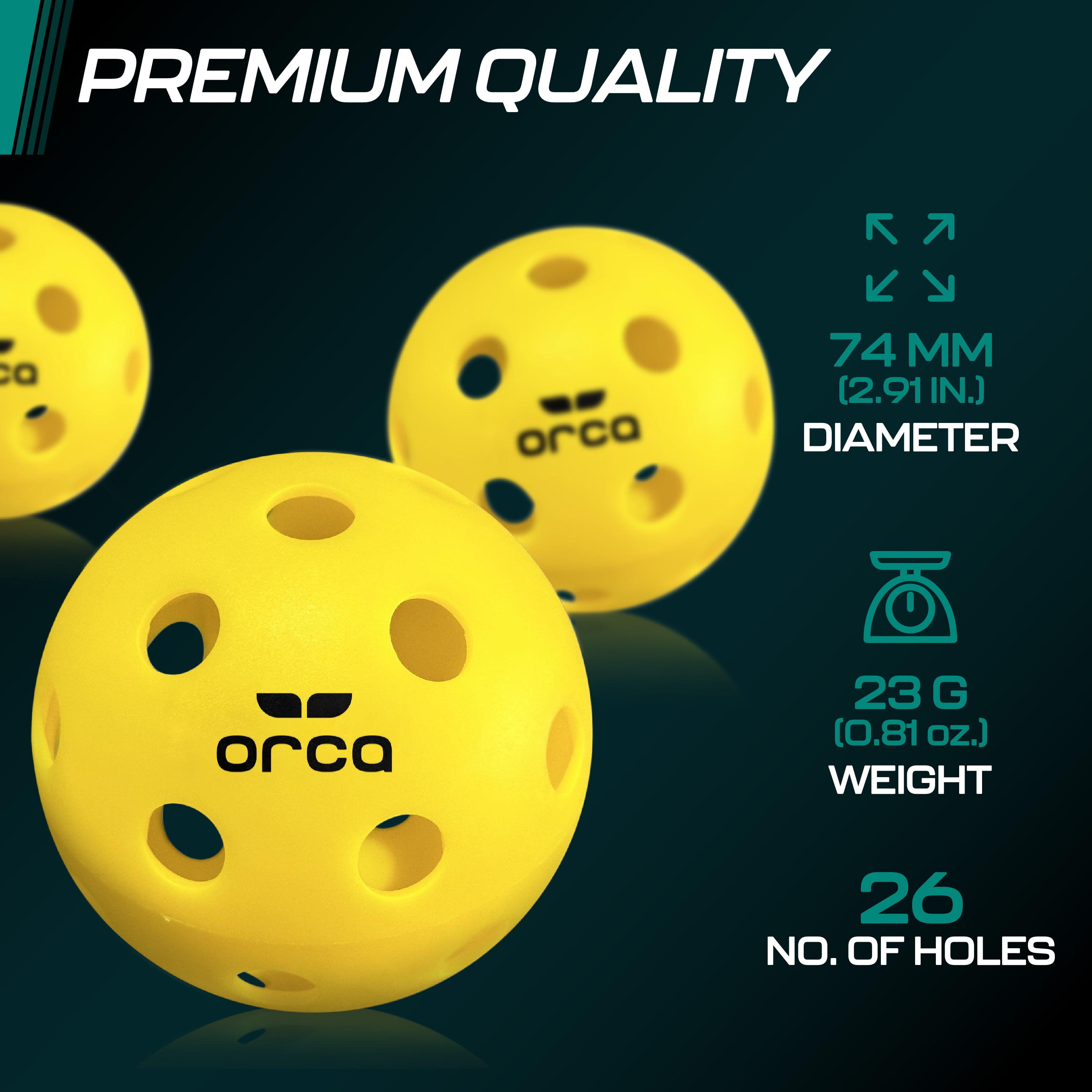Pickleballs Pi 26, Indoor 6-Pk, USAPA Official Size with 1-Year No-Crack Warranty by Orca
