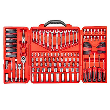 Mechanics Tool Set – 190 Piece Professional Hand Tool Box Kit - 1/4 – 3/8 Inch Drive Socket Set, Inch/Metric, 6 – 12 Point, Screwdrivers, Hex key, Wrenches, Pliers, Ratchets, Bits, Industrial &