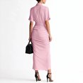thumbnail image 4 of CIENVNSTG Women Shirt Dresses Spring Button Short Sleeve Satin Ruched Maxi Summer Dress 2026 Cocktail Party Wedding Pink XL, 4 of 5