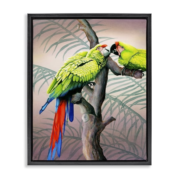 Stupell Industries Coastal Parrots Playing on Branch Black Floating Frame Canvas Art, 17 x 21, by Christine Reichow
