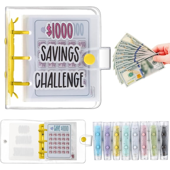 1 Pcs 1000 Mini Money Saving Binder Money Saving Challenge Book with Envelopes for Budgeting Cash Planner School Class Christmas Prize Gift (Yellow)