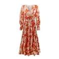 thumbnail image 2 of RYKJLWY Teen Dresses Ladies' Spring And Summer 2023 Leisure Printed Long Sleeve V Neck Sun Dress Plus Size Summer Dresses (Orange,M), 2 of 8