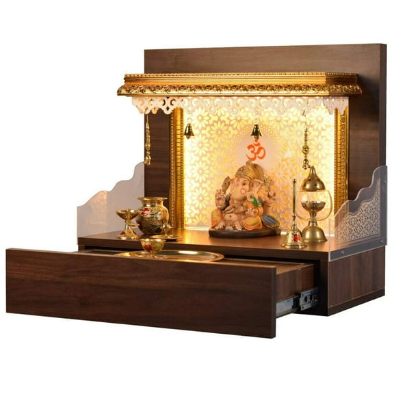 Wooden Mandir for Home/Temple Home/Pooja Mandir Ghar Home Decoration with Lights