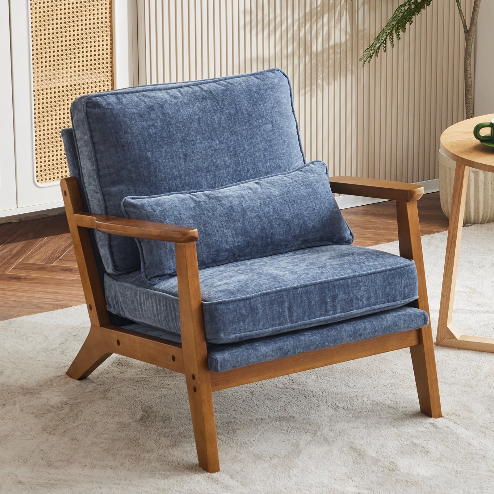 Ktaxon Accent Chair Chenille Upholstered Armchair, Reading Club Chair with Pillow for Living Room Bedroom Furniture Blue